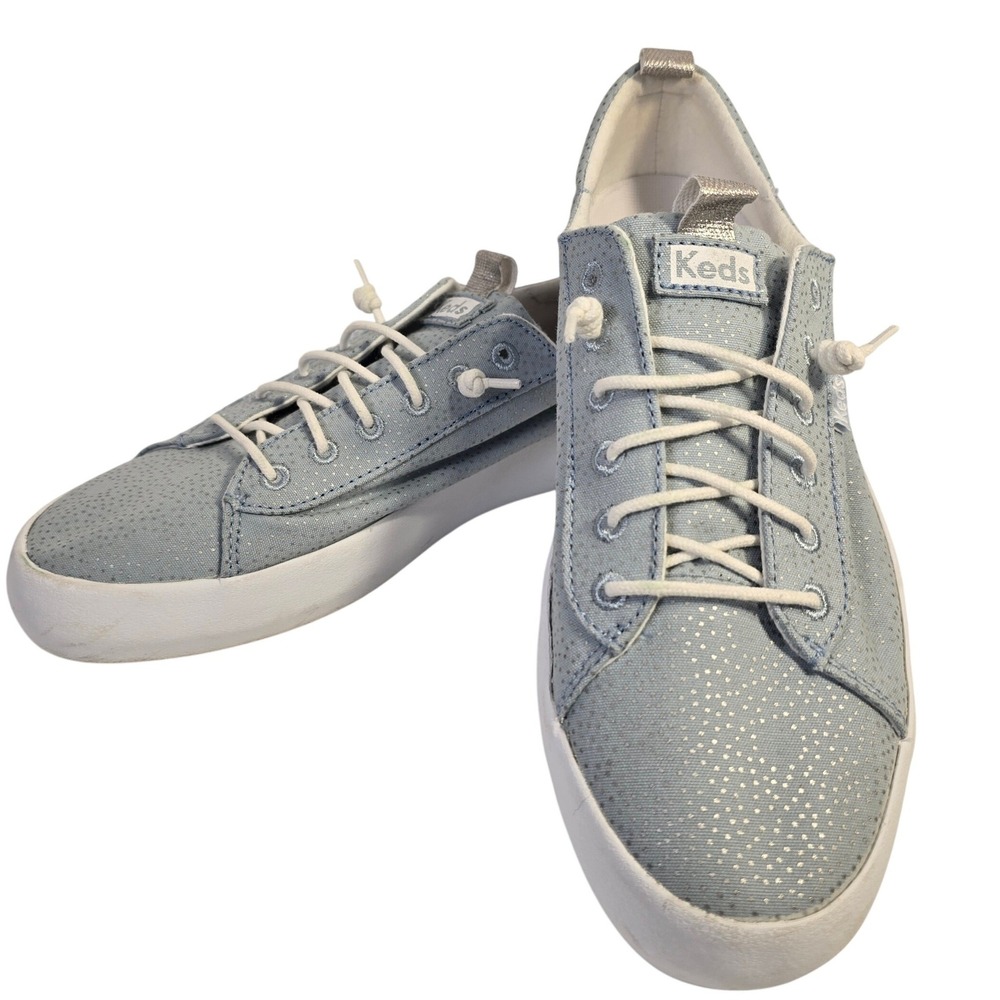 Keds Jump Kick Duo Womens Blue Silver Metallic Polka Dot Platform Sneakers
